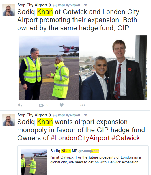Sadiq Khan Gatwick and London City
